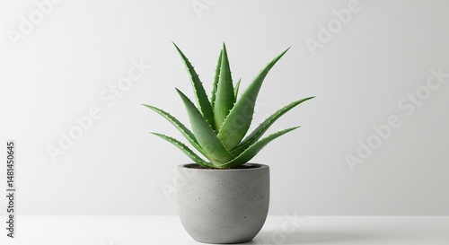 Aloe Vera Plant in Concrete Pot on White Background – Minimalist Indoor Decor