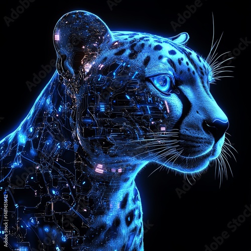 cyber Jaguar cheetah illustration generative ai high resolution   for isolate image