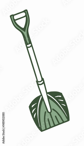 Hand drawn illustration of a green shovel isolated on white background for various projects