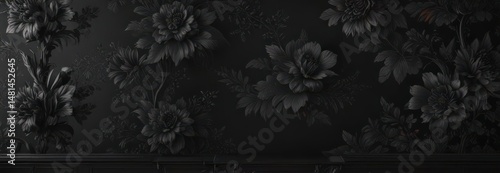 Wallpaper Mural Elegant black charcoal floral wallpaper  Stylish intricate interior design , decor, sophisticated Torontodigital.ca