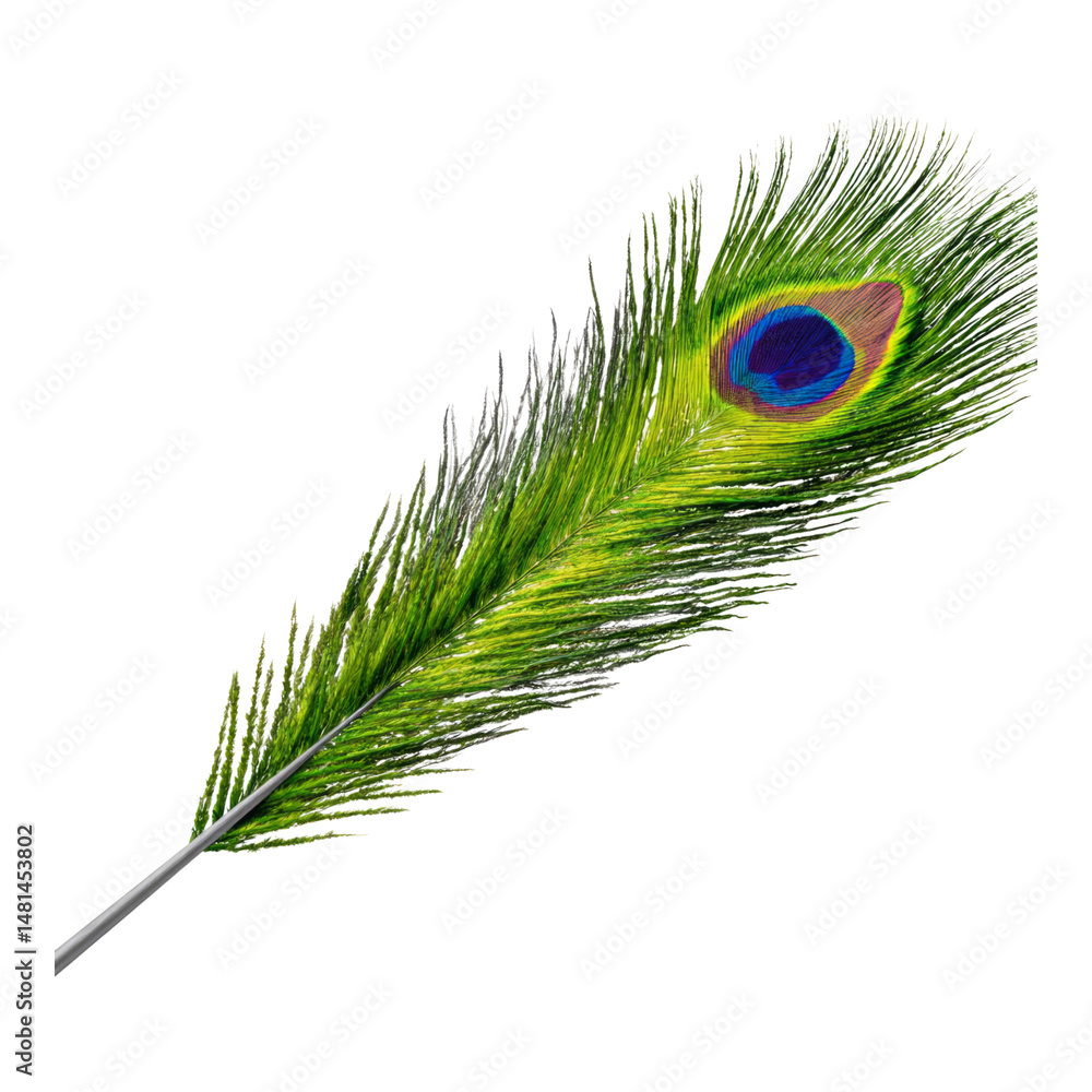 Obraz premium Vibrant Peacock Feather with Transparent Background for Graphic Design