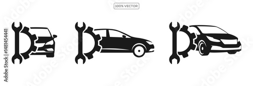 Automotive repair logo design – gear and car silhouette vector template