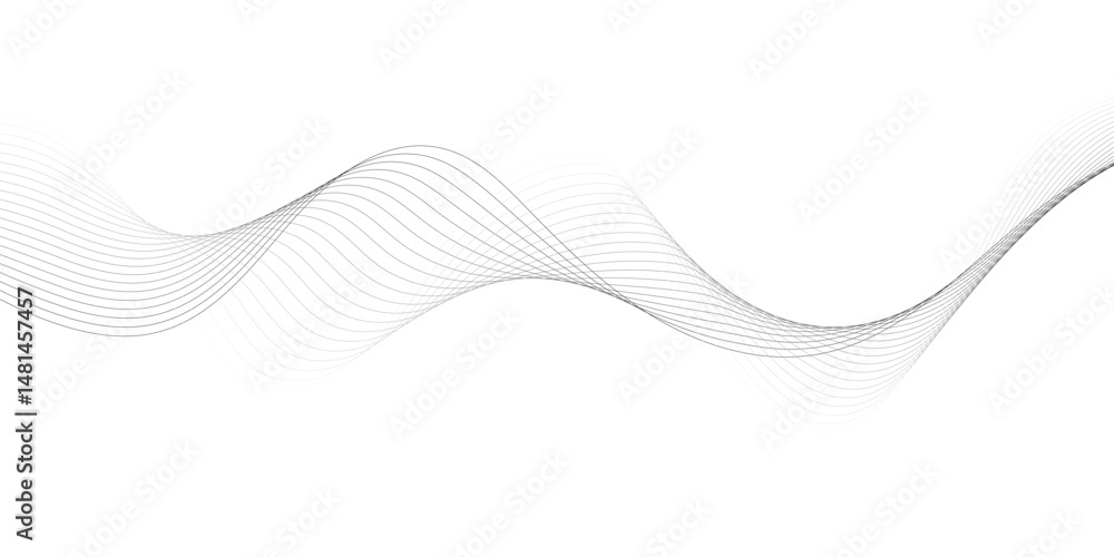 Fototapeta premium Black Wavy Lines Isolated on White Abstract Background Design, Dynamic Stylized Wave Elements, Digital Frequency Wave Art.