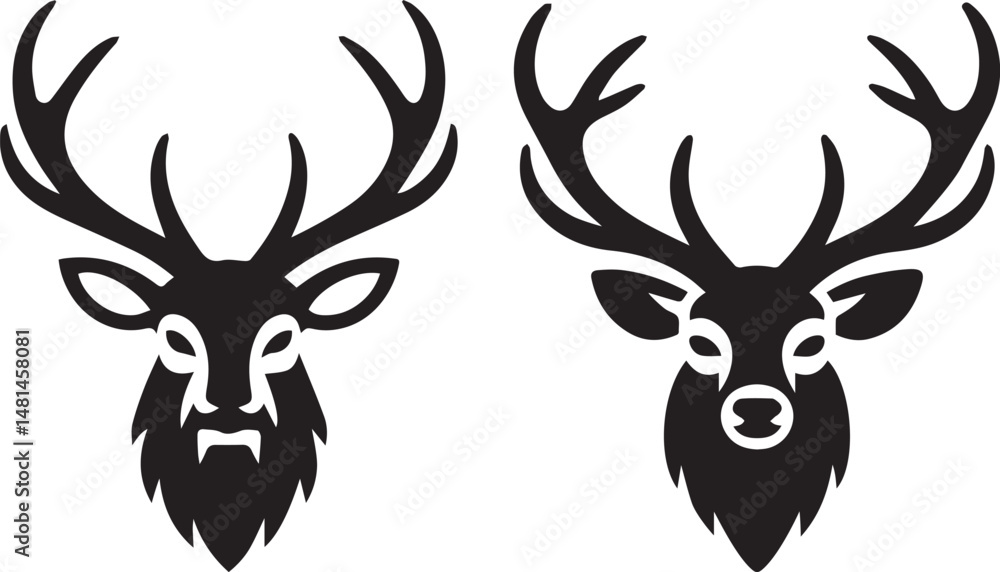 Naklejka premium deer head vector, deer face, antler illustration, cartoon deer head, majestic deer, wild deer head, deer profile, deer skull, stag head vector