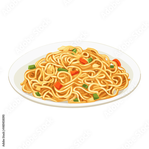 Chow Mein in a plate illustration noodles white vector
