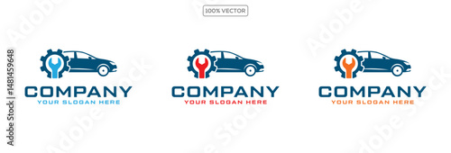 Car Service Logo with Gear and Wrench Tools vector illustration