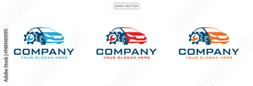Car Repair and Fix Logo Featuring Gear and Wrench Icon vector illustration