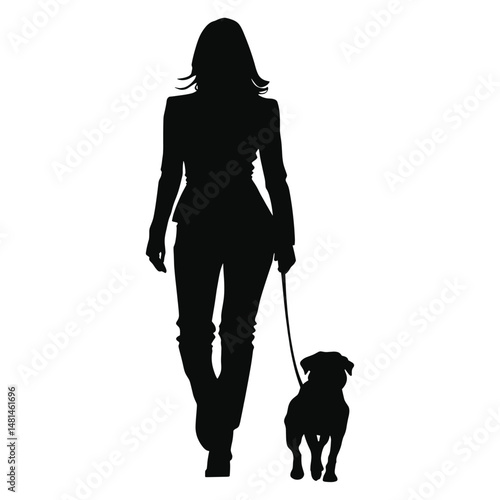 Woman walking dog silhouette female black vector