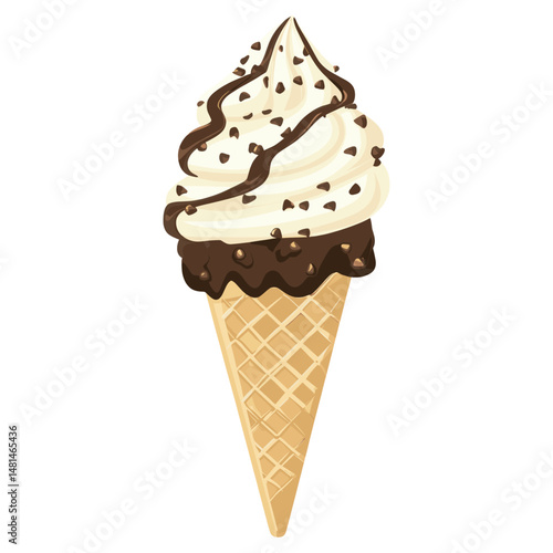 Ice cream cone dessert chocolate vanilla vector
