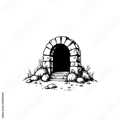 Mysterious stone archway entrance illustration offering passage to unknown realms