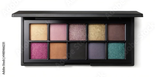 Black box mockup for eyeshadow palette with various shades and textures, design, mockup,  design, mockup