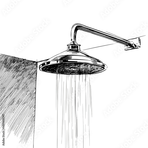vector sketch shower in bathroom white background .Generative AI