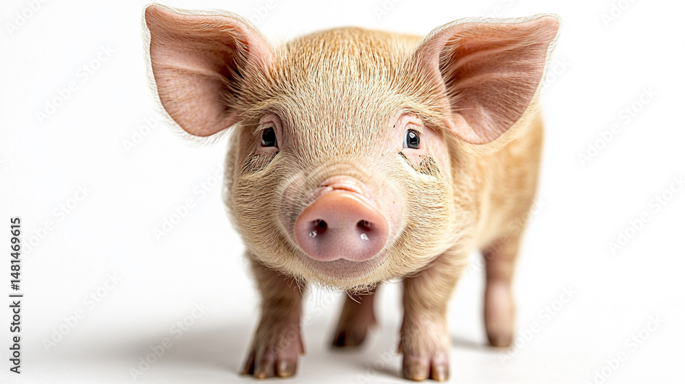 Fototapeta premium Piglet on white background, looking at camera