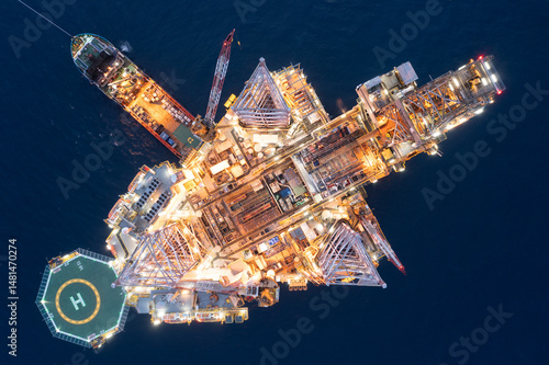 Wallpaper Mural Aerial view of offshore jack up drilling rig during sunset - oil and gas industry. Torontodigital.ca