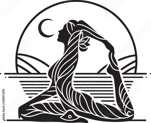 black Vector illustration of a woman practicing yoga.eps