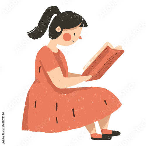 Woman read a book child illustration children's vector