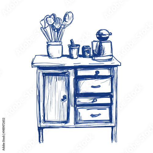 Outline of a Cabinet drawing sketch simple vector