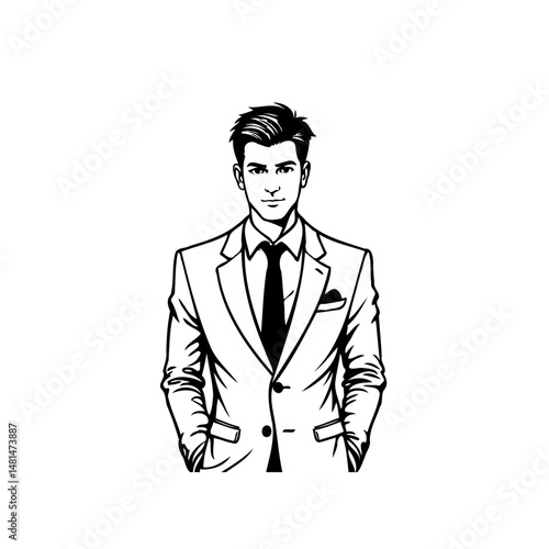 Stylized monochrome illustration of a confident and sophisticated businessman
