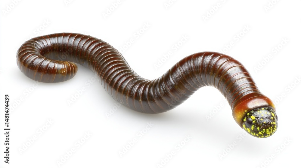 Naklejka premium Ribbon worm with bright head pattern isolated on white background. Generative AI