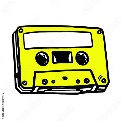 Yellow music tape illustration cassette nostalgic vector