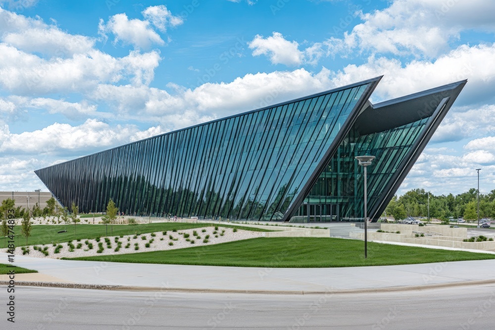 Obraz premium Modern museum building with a long, angular facade