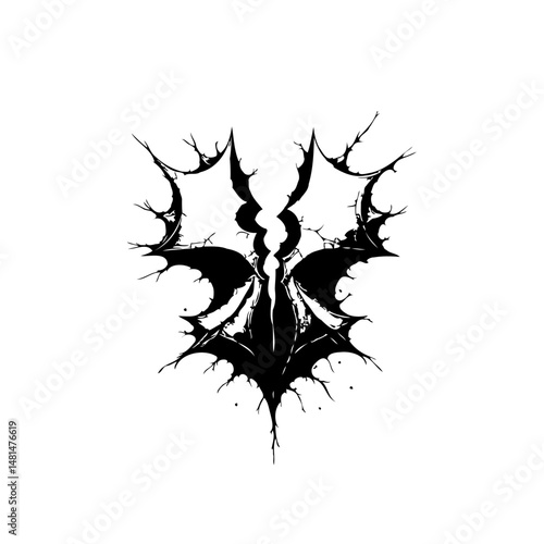 Abstract gothic silhouette with intricate dark detailing and symmetrical wing design