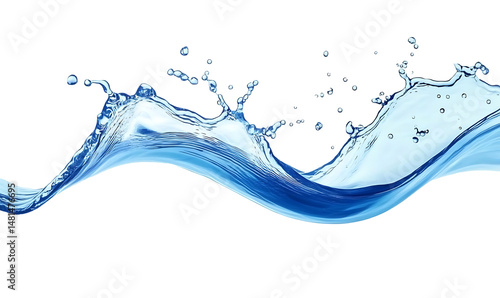 Blue water swirl splash with little bubbles isolated on clear png background, liquid flowing in form of wave  on islated transfarent background, PNG.