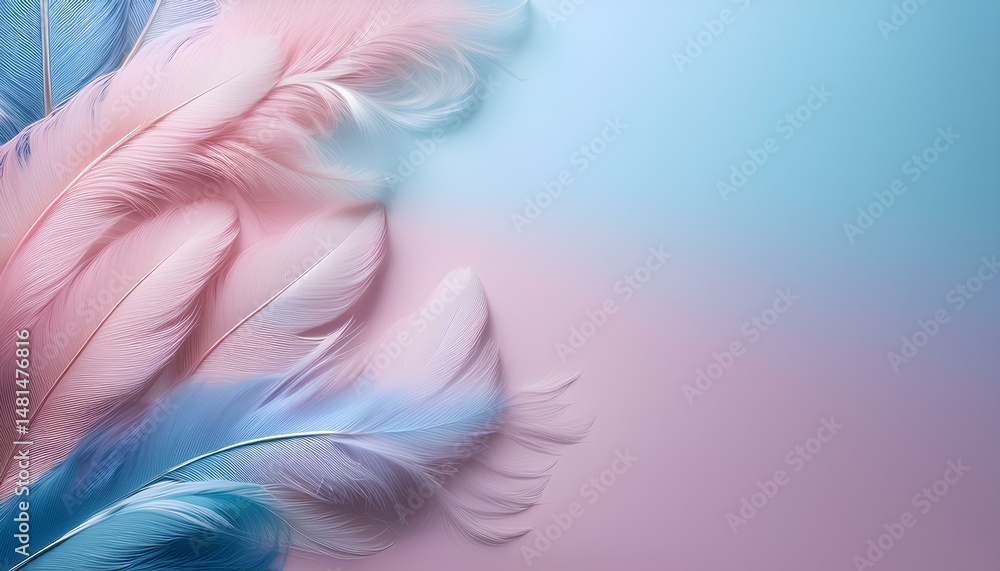 Obraz premium pink, blue feathers background with copy space