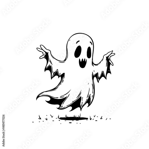 Whimsical Ink Drawing of a Friendly Ghost for Halloween Celebration