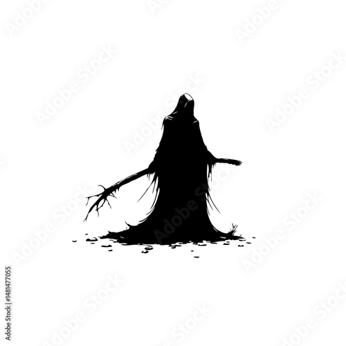 Ethereal Apparition: A Silhouette of Mystery and the Unknown on Plain Backdrop