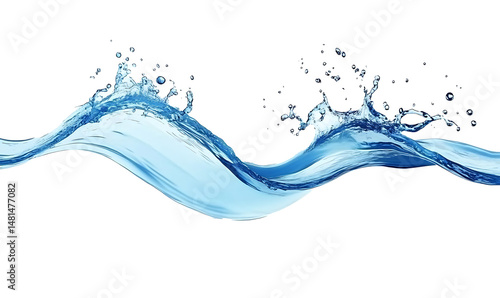 Blue water swirl splash with little bubbles isolated on clear png background, liquid flowing in form of wave  on islated transfarent background, PNG.