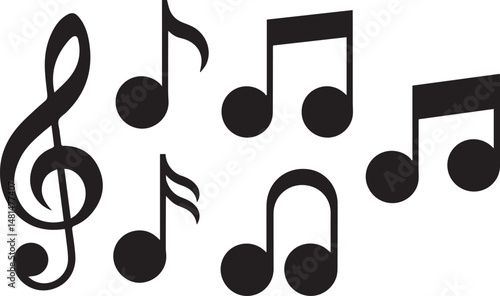 music notes vector, musical note icon, melody symbol, cartoon music, treble clef vector, flat music notes, music illustration