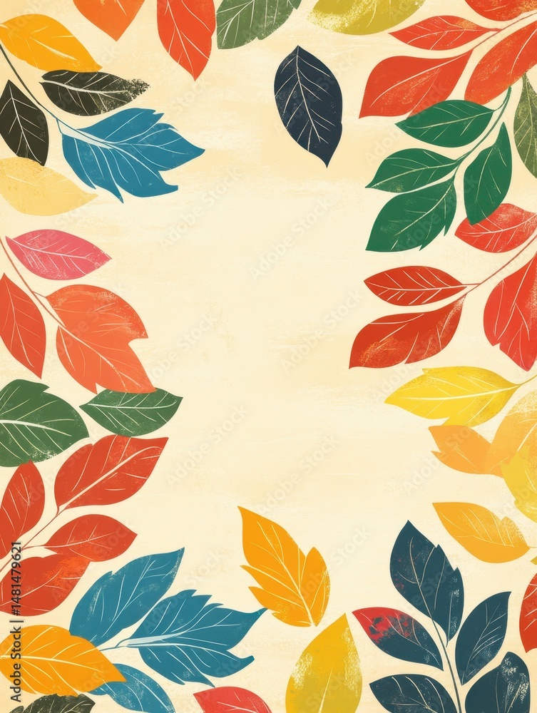 Fototapeta premium Colorful Autumn Leaves Border Graphic Illustration with Space for Text Seasonal Design Element