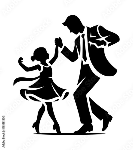 Father Daughter Dance Vector Logo Black White Background