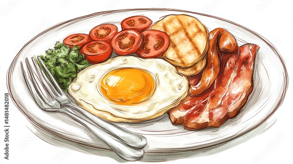 Delicious breakfast plate with eggs and bacon. Delicious breakfast plate with eggs and bacon.