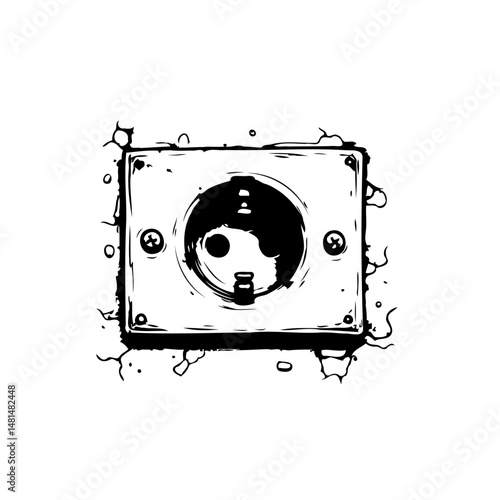 Electric outlet with cracked wall, a visual metaphor for energy consumption
