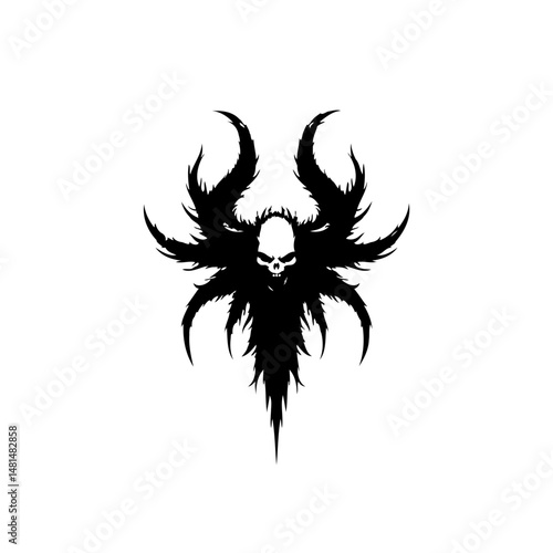 Dark stylized skull emblem design with thorny wings and a threatening look
