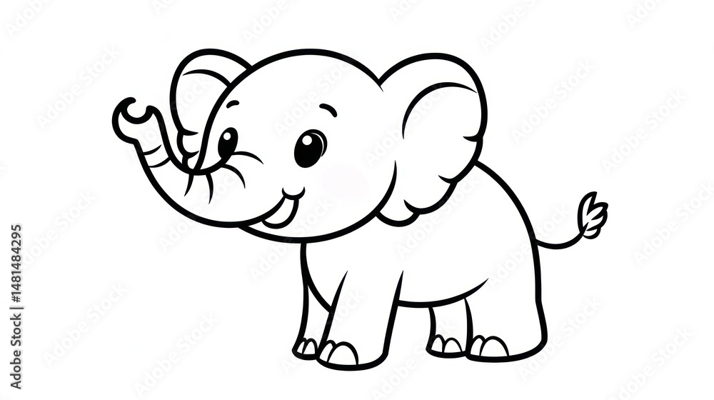 Fototapeta premium Cute cartoon elephant coloring page, simple drawing, perfect for kids