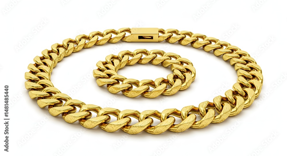 Gold Cuban Link Chain Necklace and Bracelet Set Luxurious Men's Jewelry Gold Cuban Link Chain Necklace and Bracelet Set Luxurious Men's Jewelry