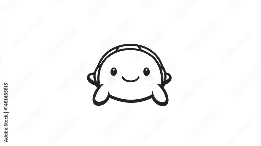 Fototapeta premium Cute cartoon turtle wearing headphones, simple line art, friendly expression