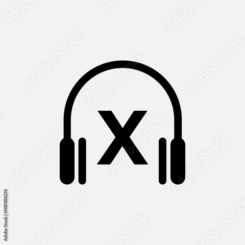 Headphone Template On X Letter.Music And Podcast Logo Design Headphone Concept	
