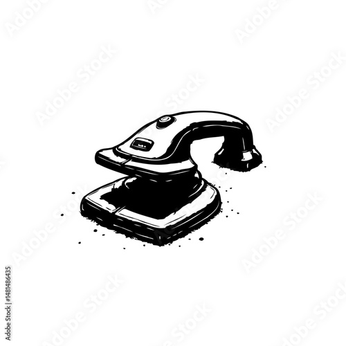Stylized handheld scanner representation on white surface, digital design concept