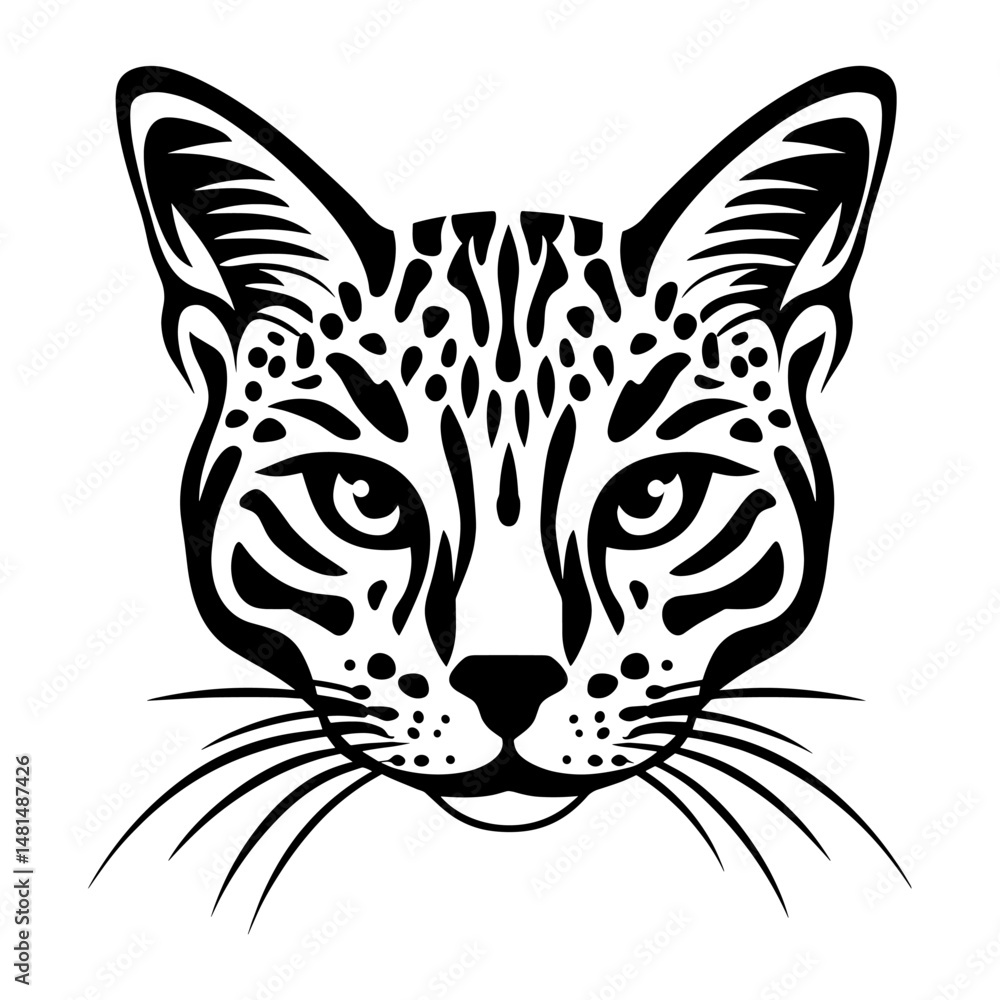 Chubby Savannah cat head linear art illustration drawing vector Chubby Savannah cat head linear art illustration drawing vector