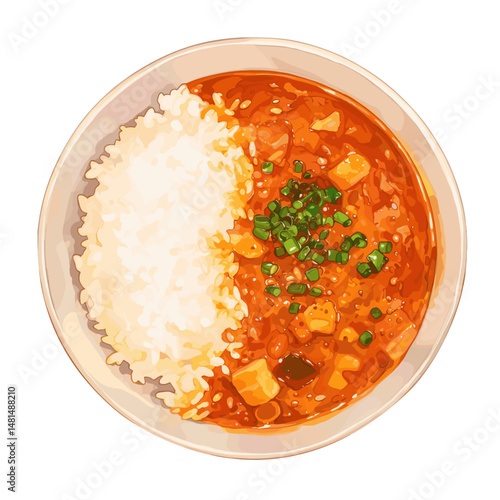 Japanese curry and rice on plate illustration food dish vector