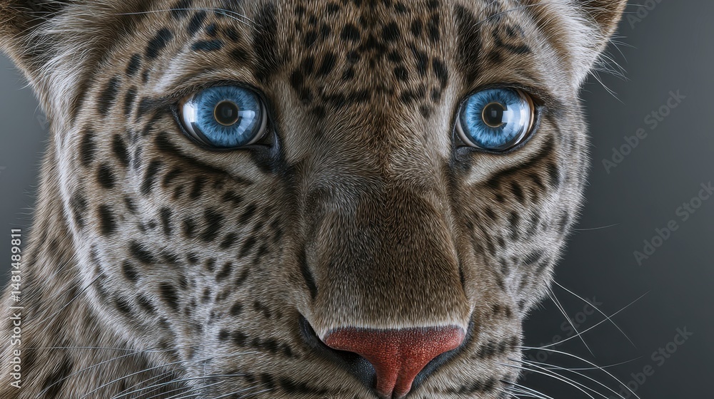 Naklejka premium Stunning Leopard Closeup Wild Cat Portrait Blue Eyes Animal Print Wildlife Photography