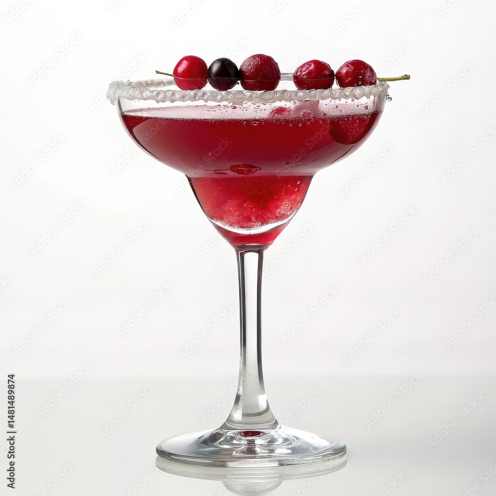 Elegant high-contrast martini cocktail adorned with juicy cherries served in a sophisticated glass Elegant high-contrast martini cocktail adorned with juicy cherries served in a sophisticated glass