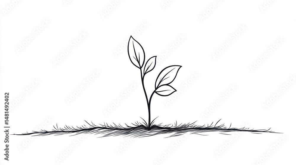Fototapeta premium Simple drawing of a small plant sprouting from the ground