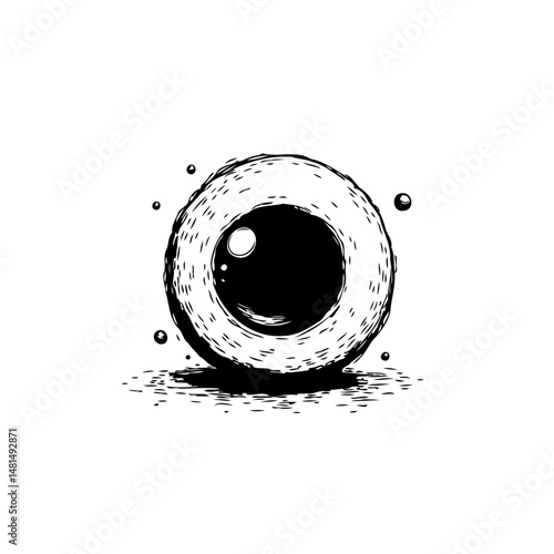 Stylized Eyeball Illustration with Shadowing and Minimalist Aesthetic, Circular Shape