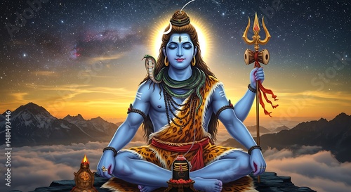 Lord Shiva Meditating Sunset