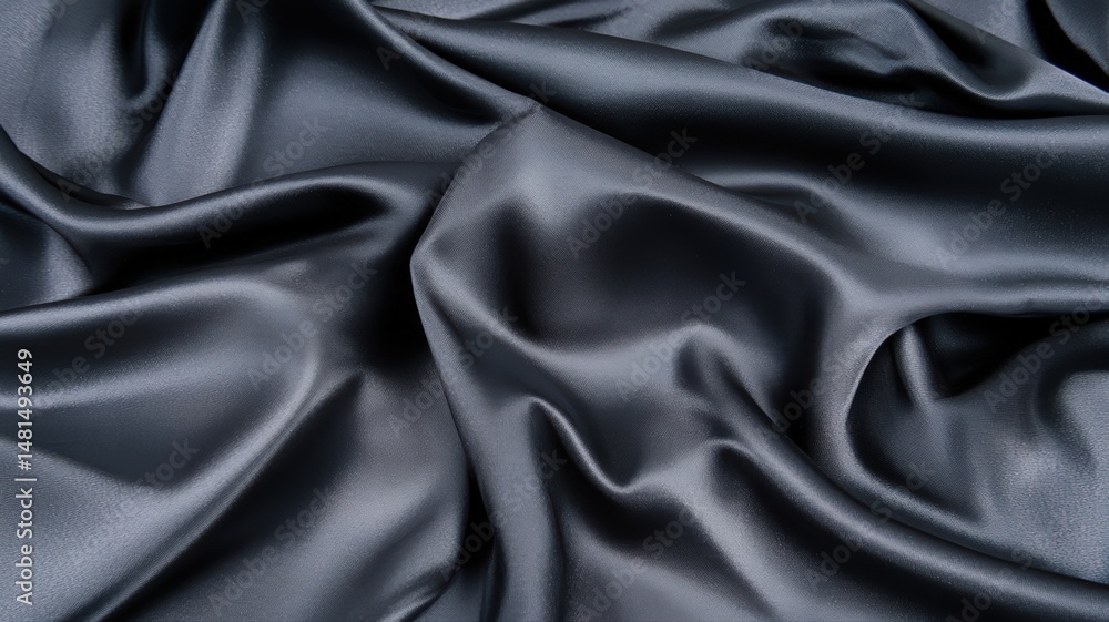 Fototapeta premium Elegant Draped Black Satin Fabric Texture